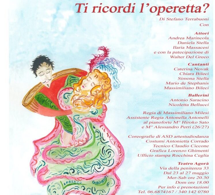 Dal 23 al 27 maggio al Teatro Agorà in Roma Ti ricordi l'Operetta? Atto unico di Stefano Terrabuoni. Regia di Massimiliano Milesi.