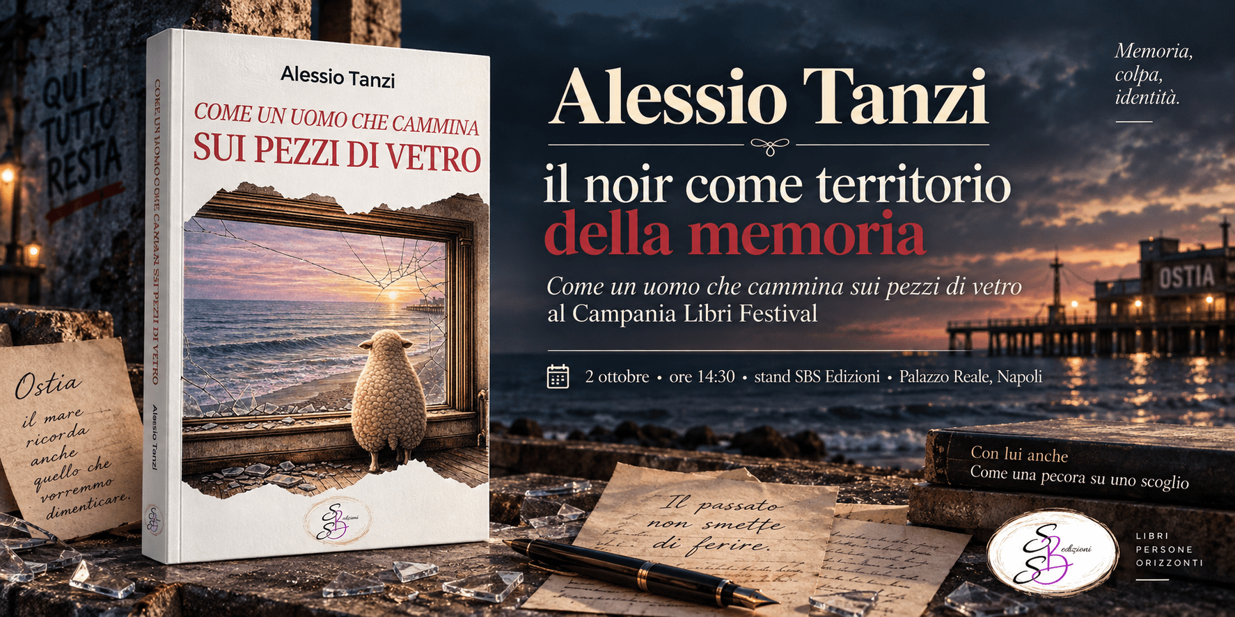 Alessio Tanzi torna al Campania Libri Festival con Come un uomo che cammina sui pezzi di vetro, noir tra memoria, colpa e identità.